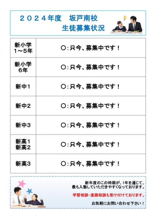  坂戸南校　２０２４年度の生徒募集について