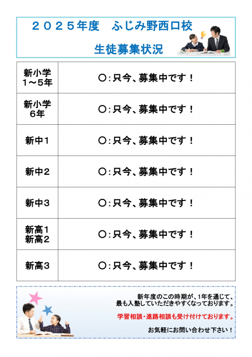 ふじみ野西口校　２０２５年度の募集を開始します！